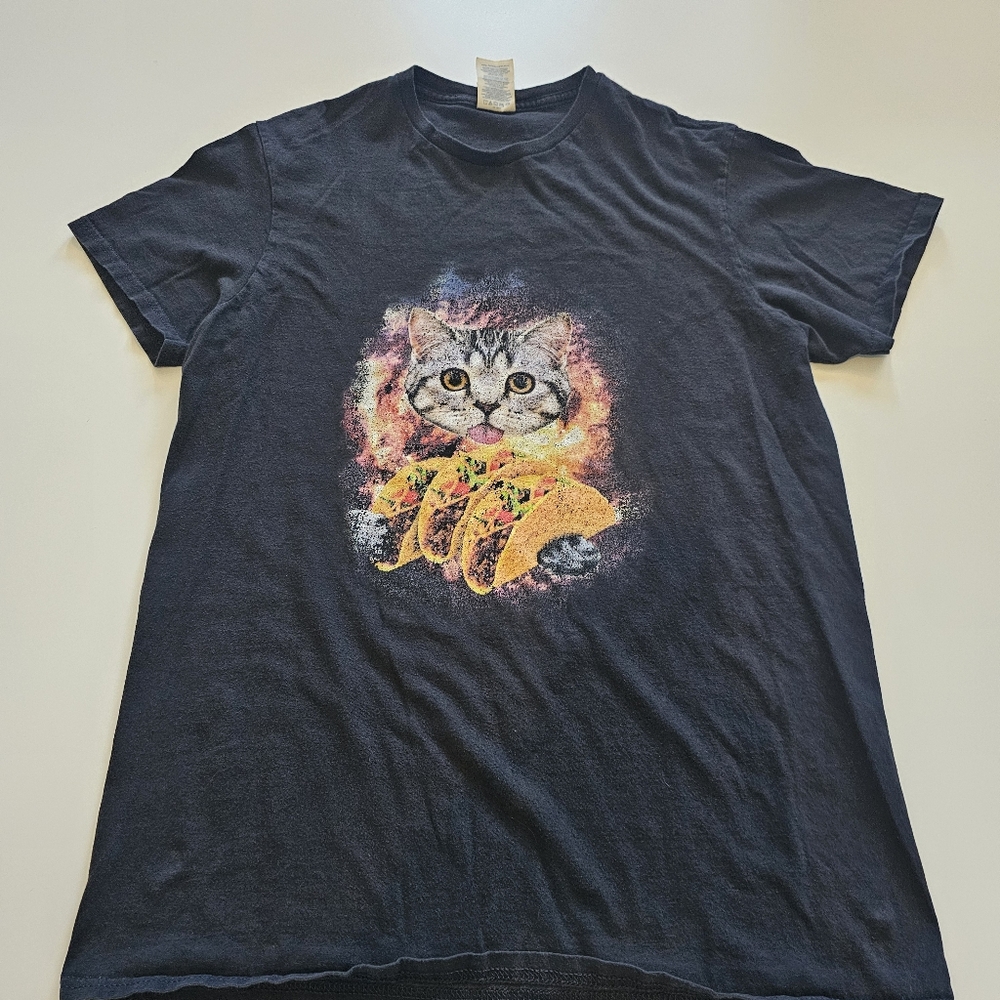 Cat Mens M graphic SS T-SHIRT CATS WITH TACOS